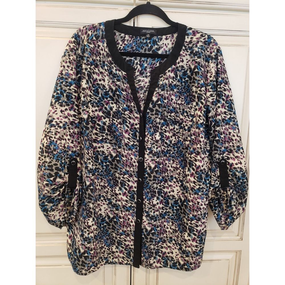Notations Woman Shirt Blouse Sz 3x Multicolor Animal Print Casual Dressy